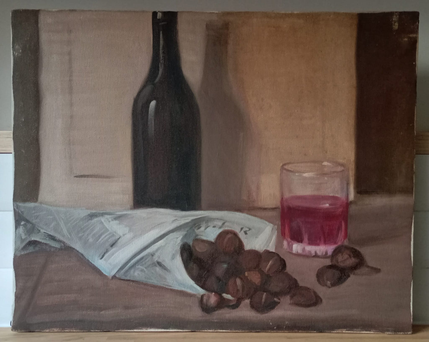 Nature morte. Vin et châtaignes