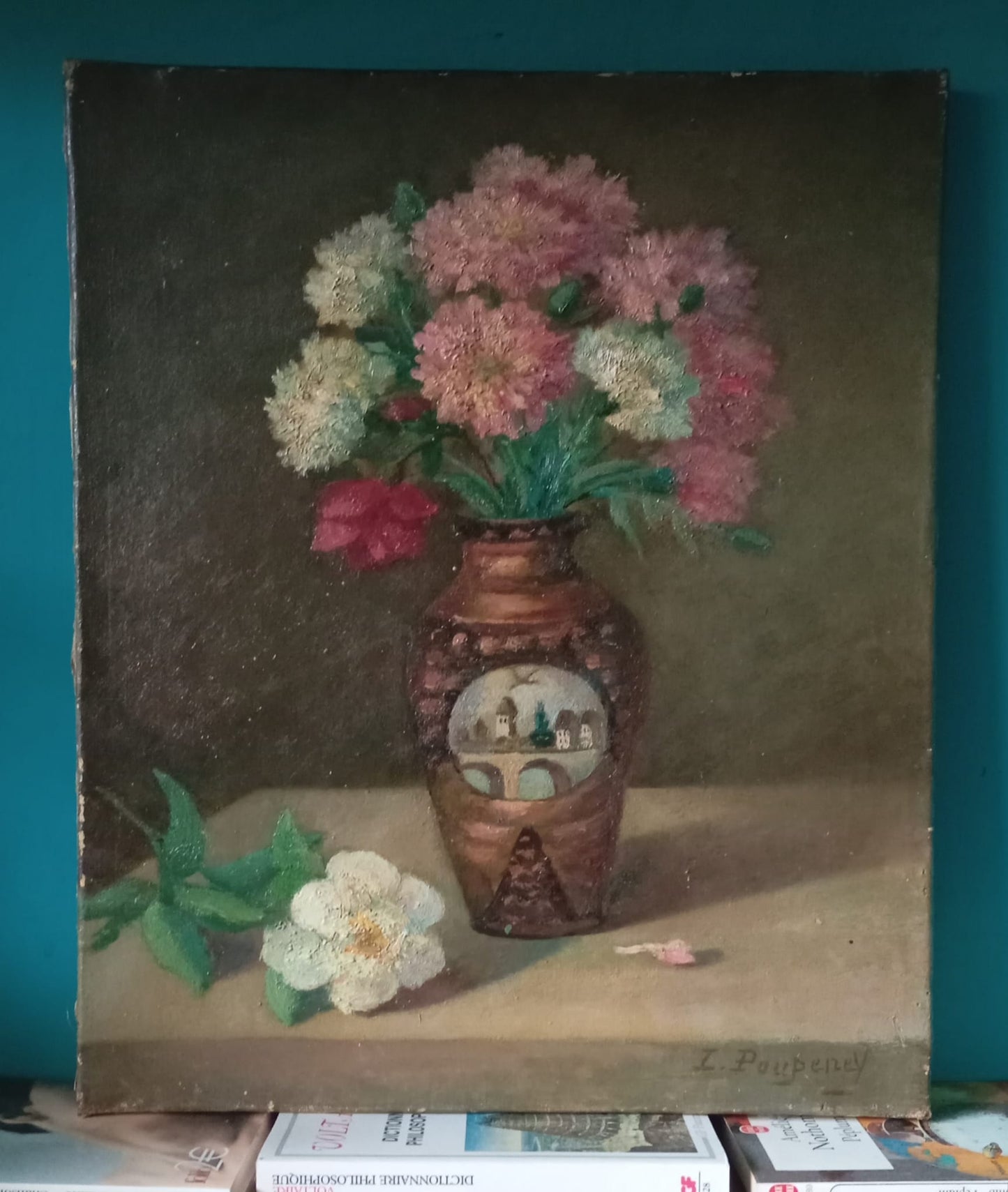 Nature morte. Bouquet d'oeillets dans un vase