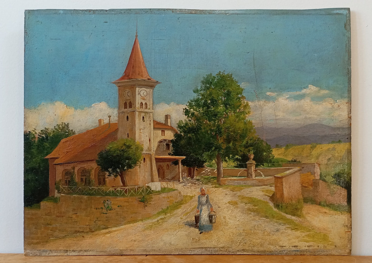 Tableau ancien. Scène de village