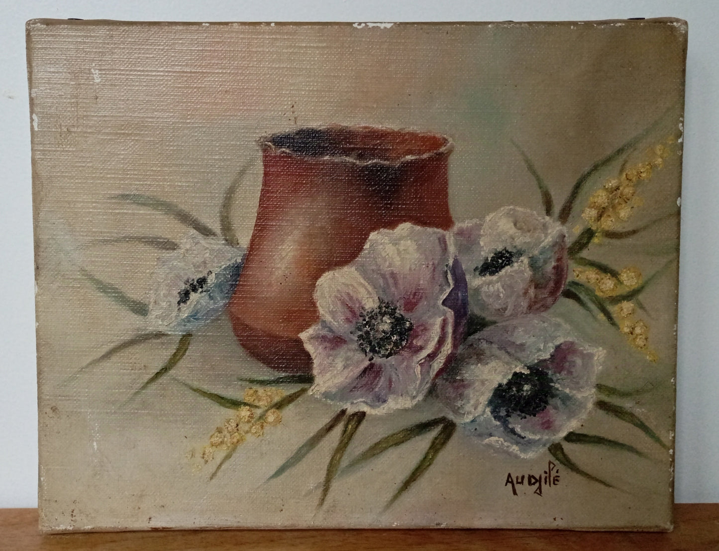 Small still life. Earthenware pot and anemones