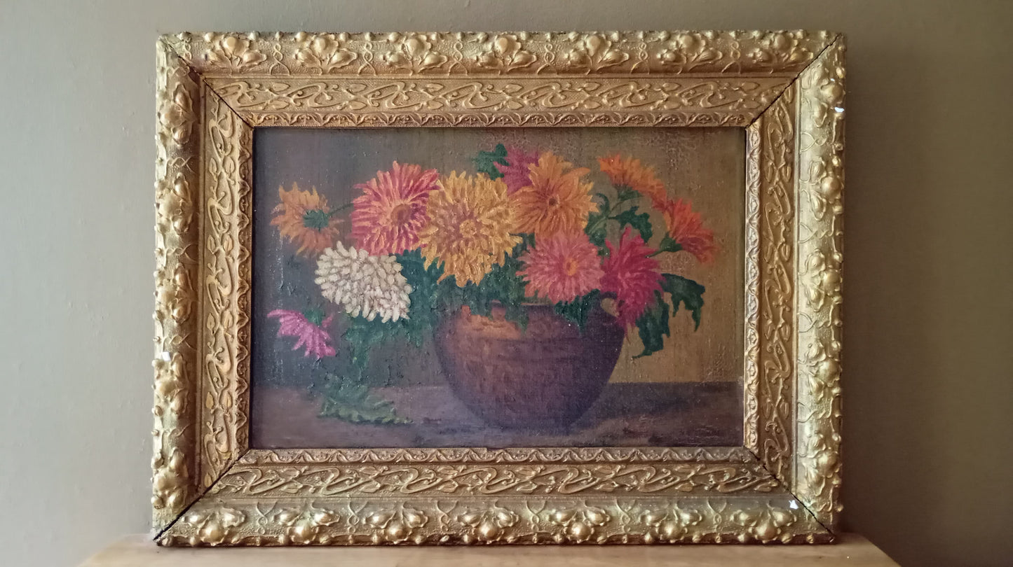 Nature morte ancienne aux dahlias