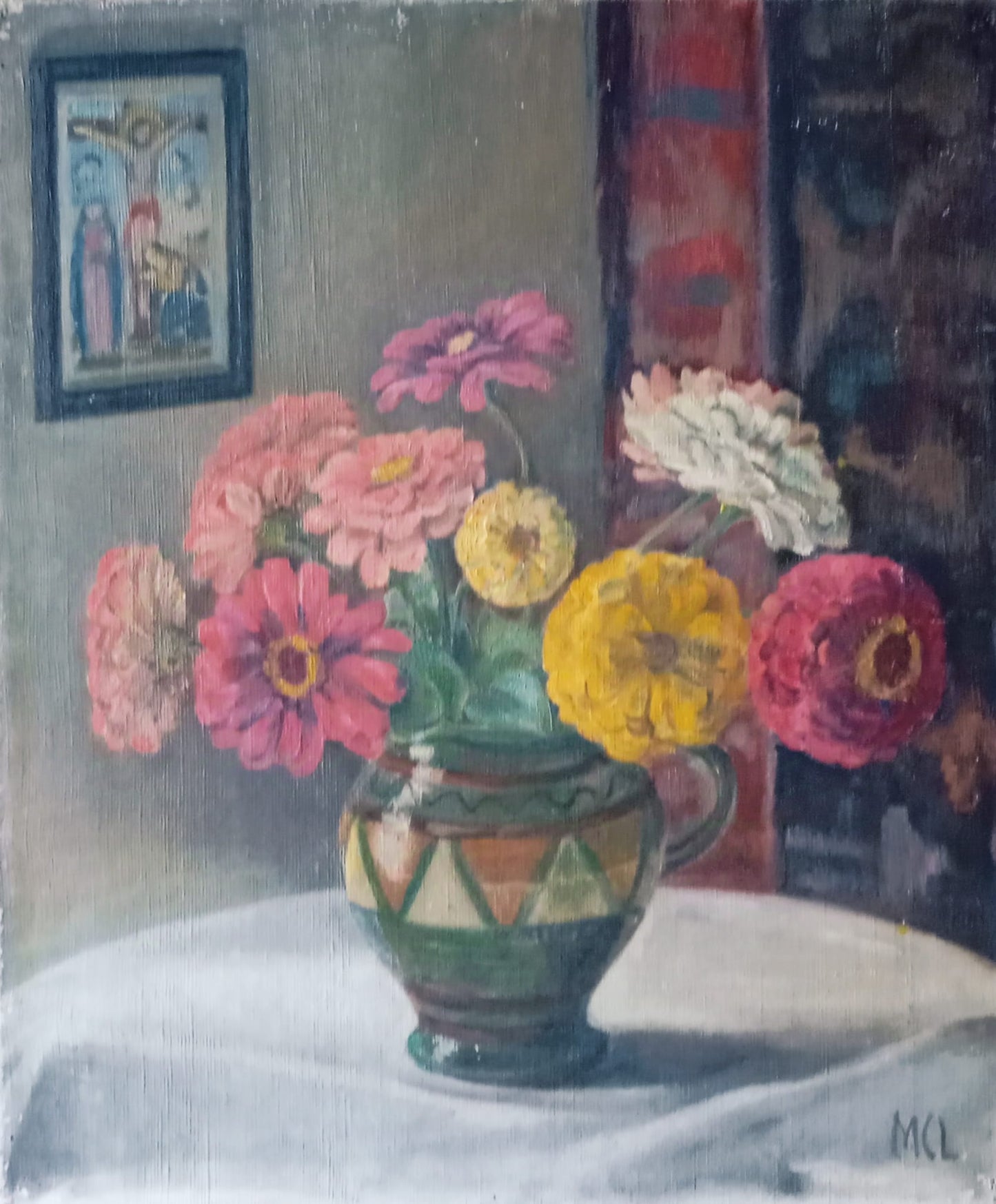 Nature morte. Bouquet de fleurs dans une cruche