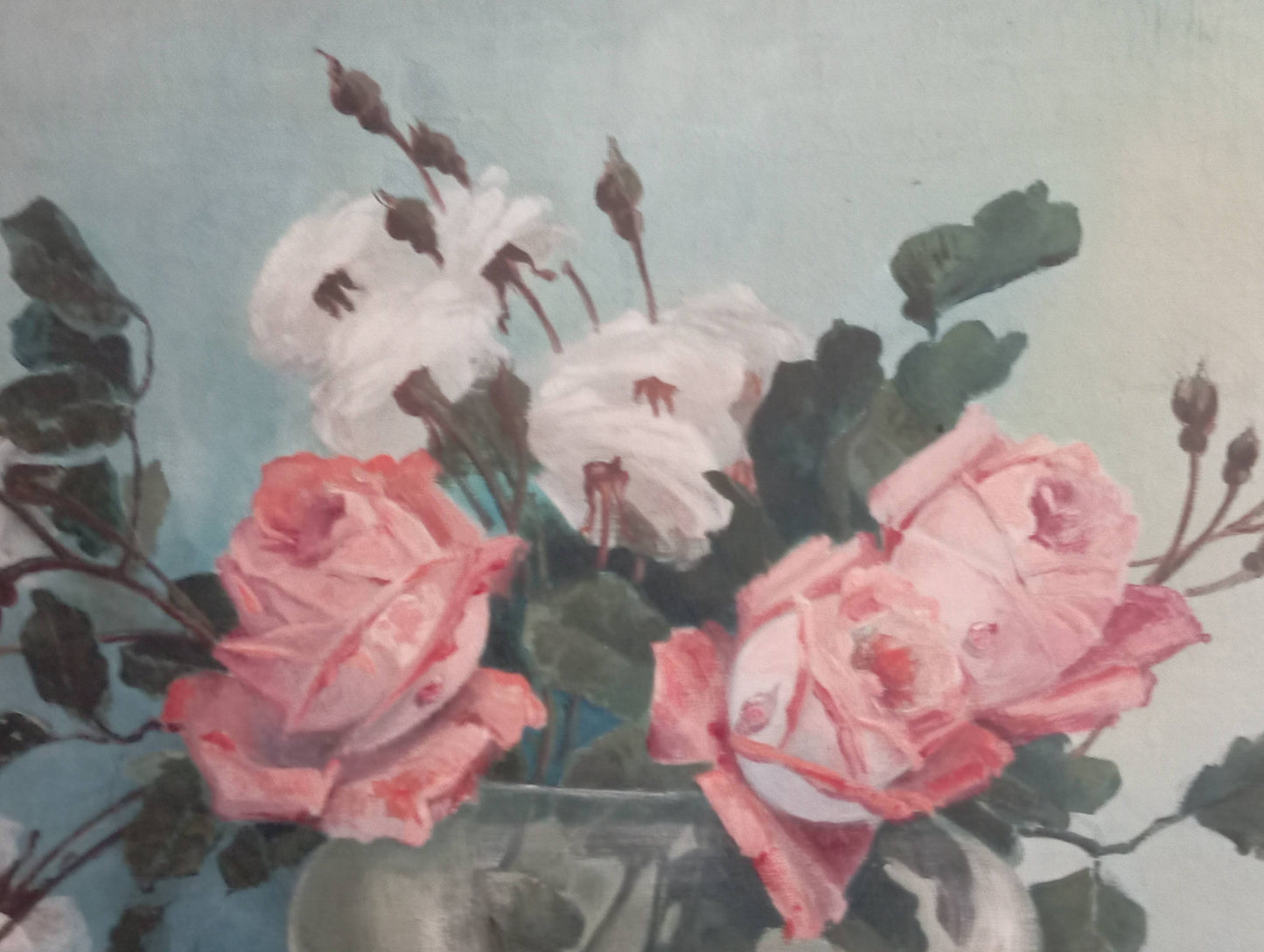 Still life. Bouquet of roses in a glass vase