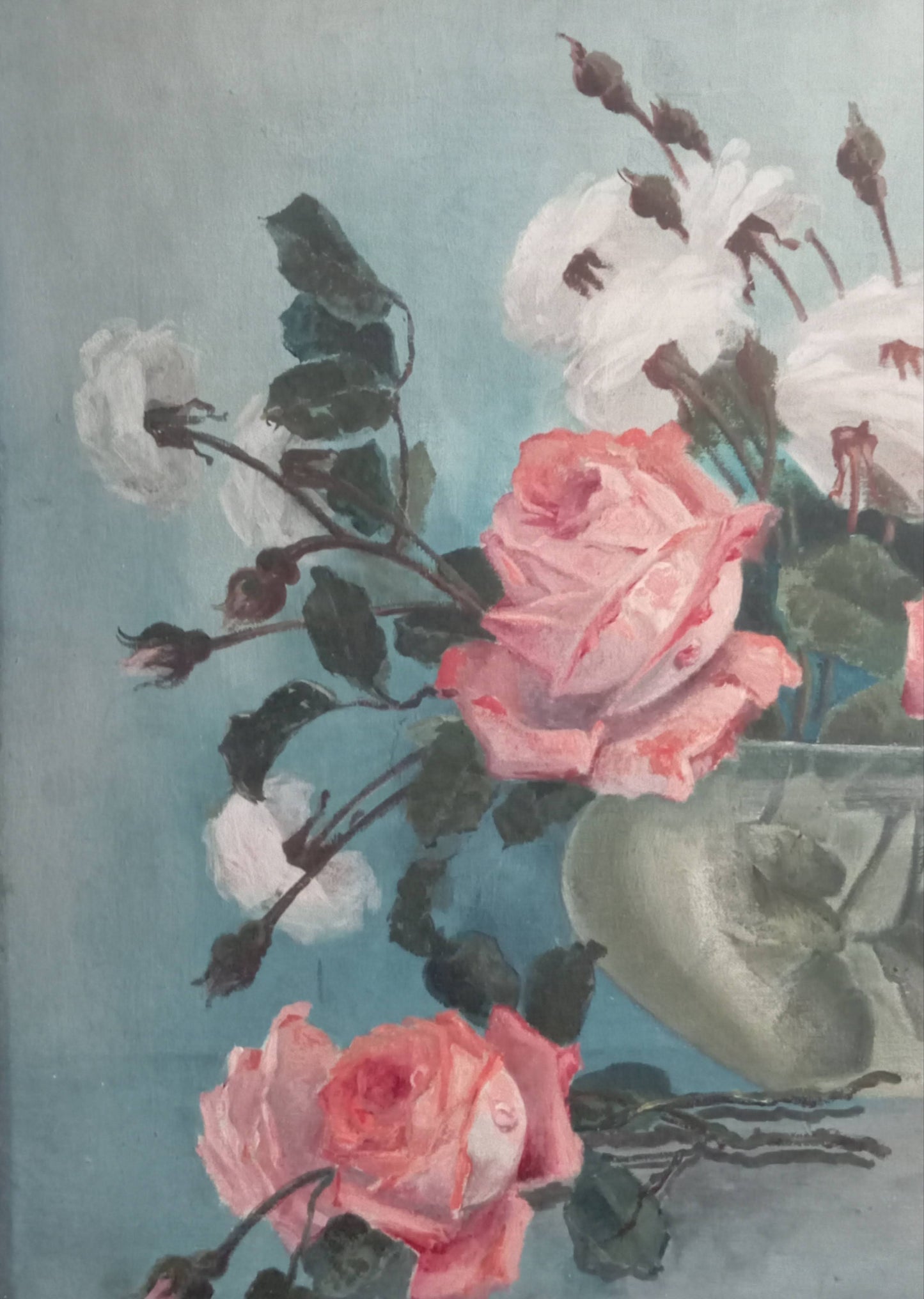 Still life. Bouquet of roses in a glass vase