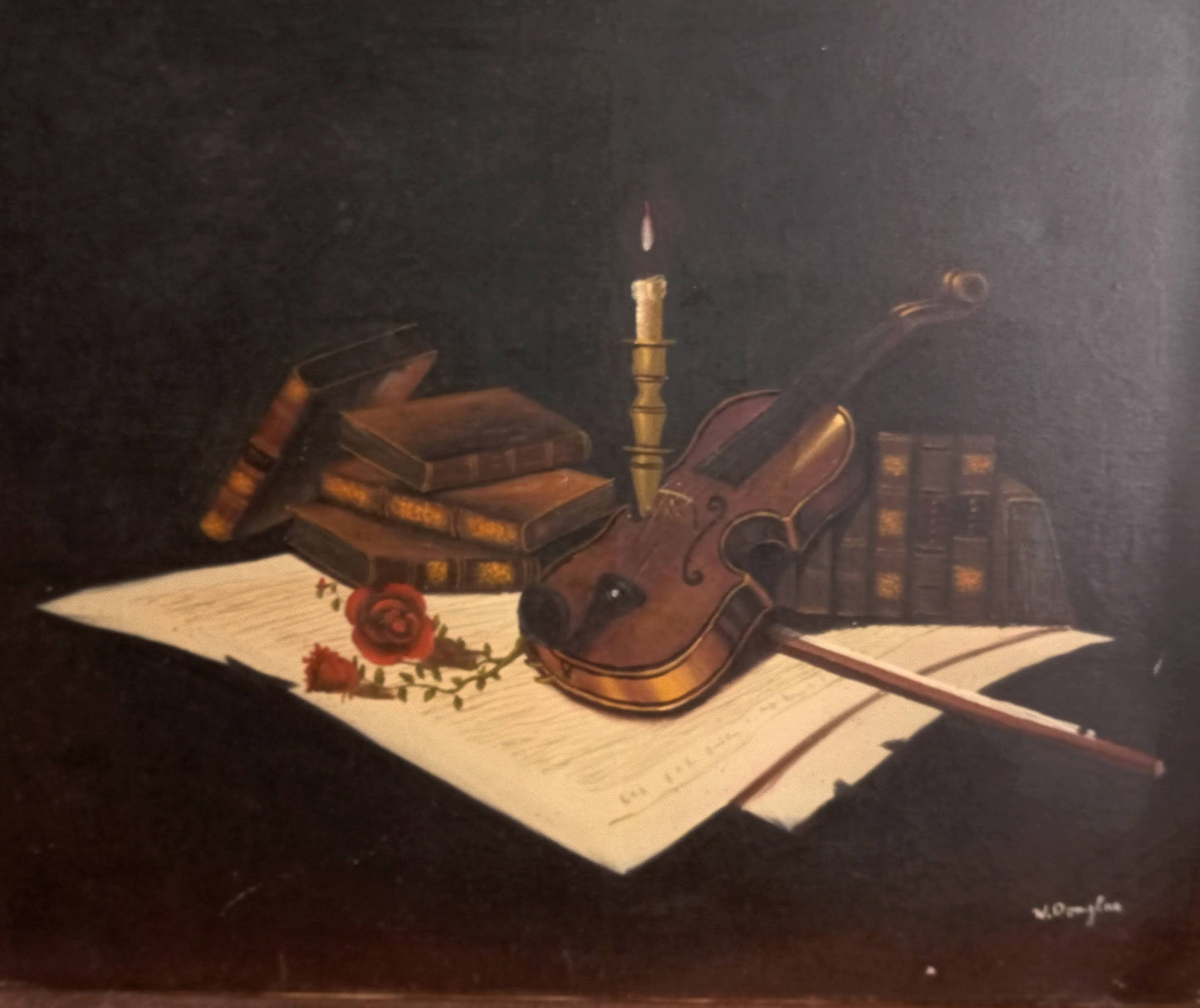 Nature morte. Livres et violon