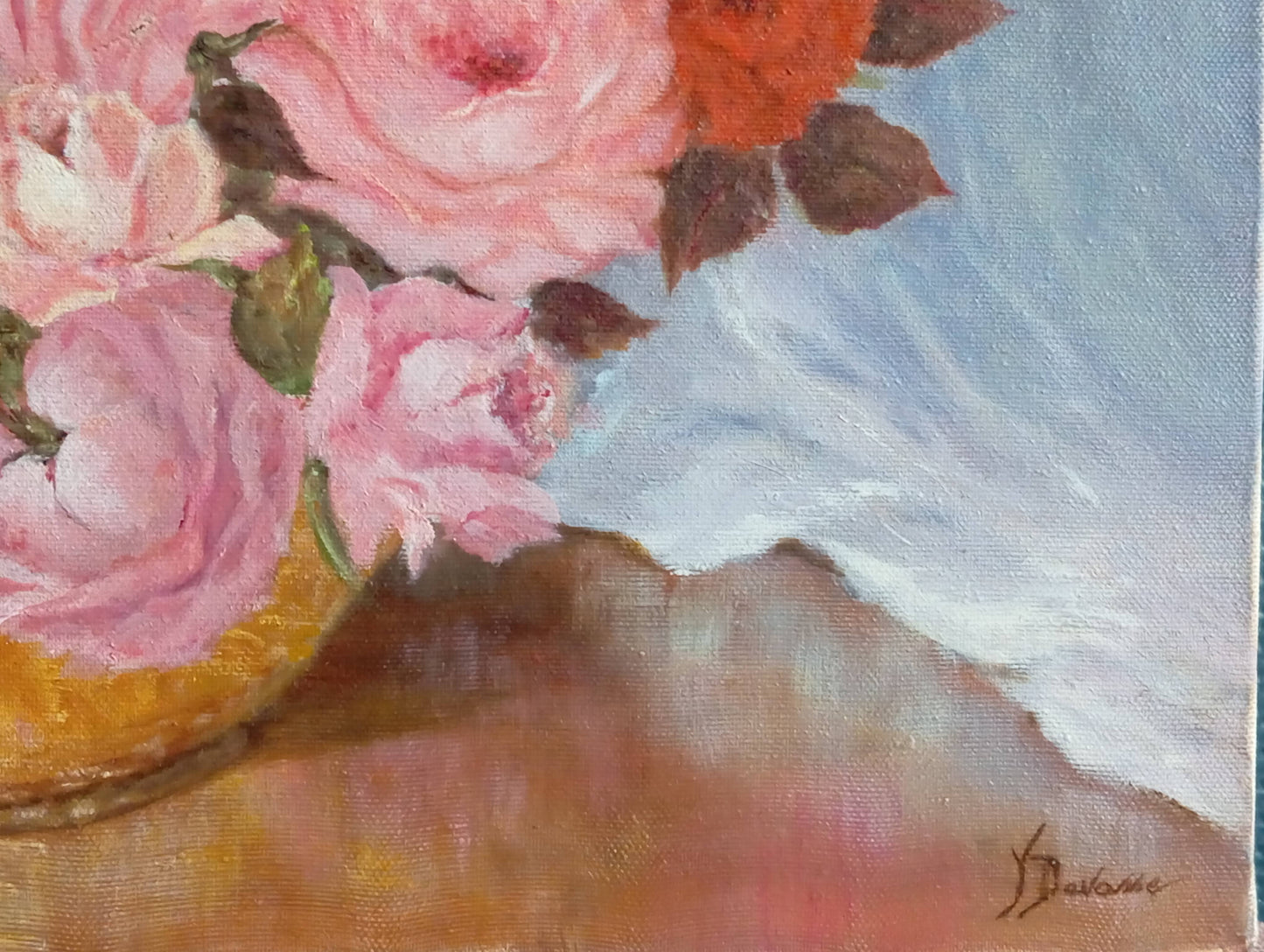 Nature morte. Roses dans une corbeille
