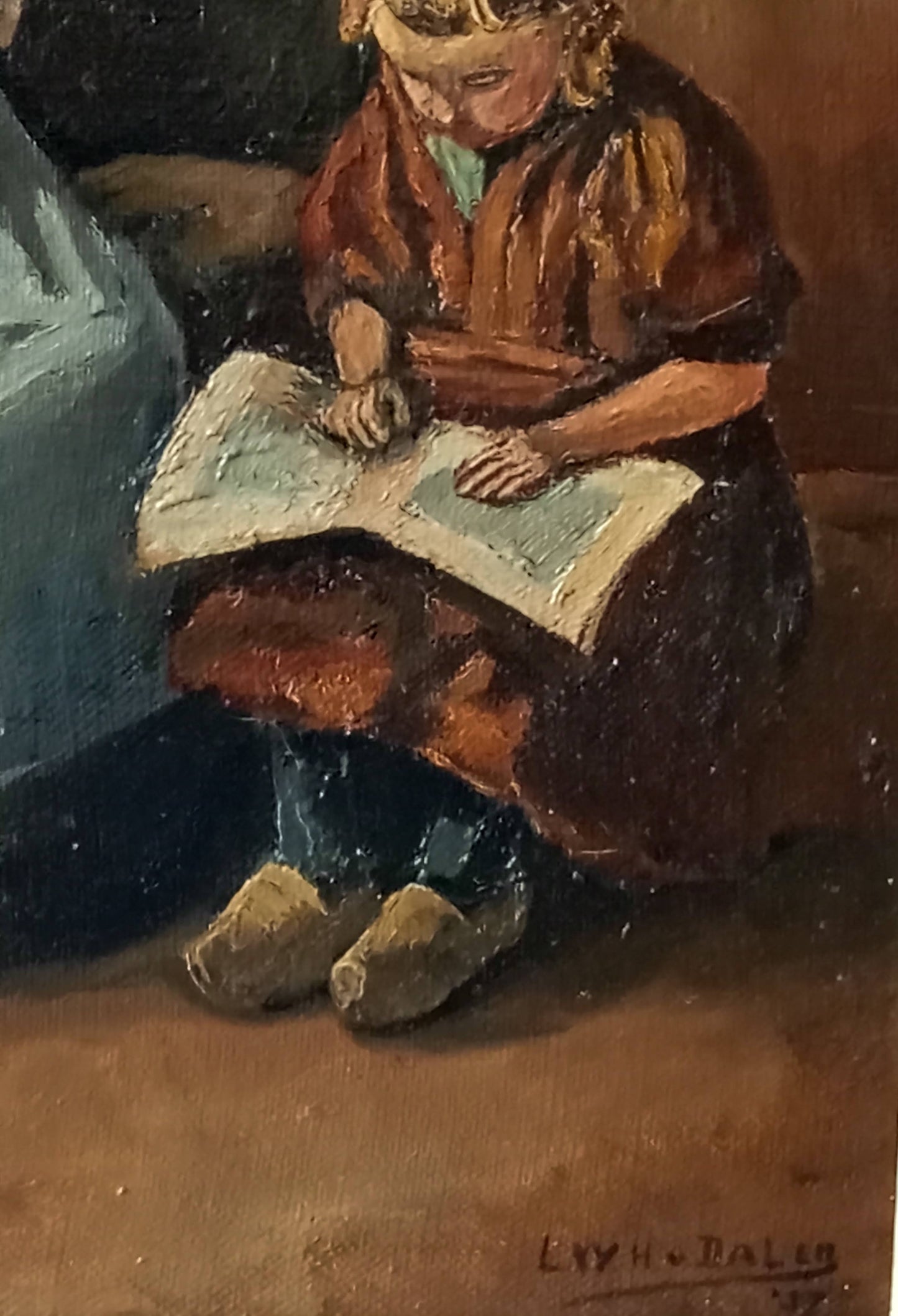 Painting scene of life. Two little girls in their daily life