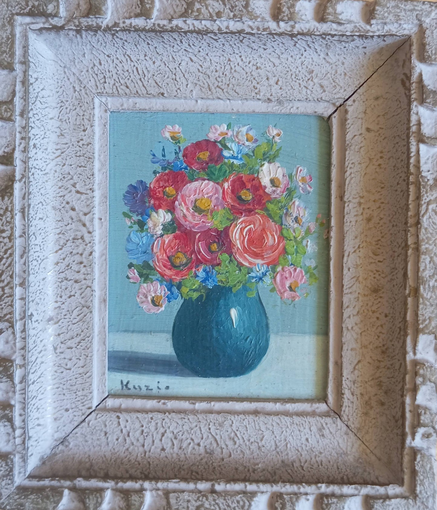 Paire de petites natures mortes. Fleurs dans un vase