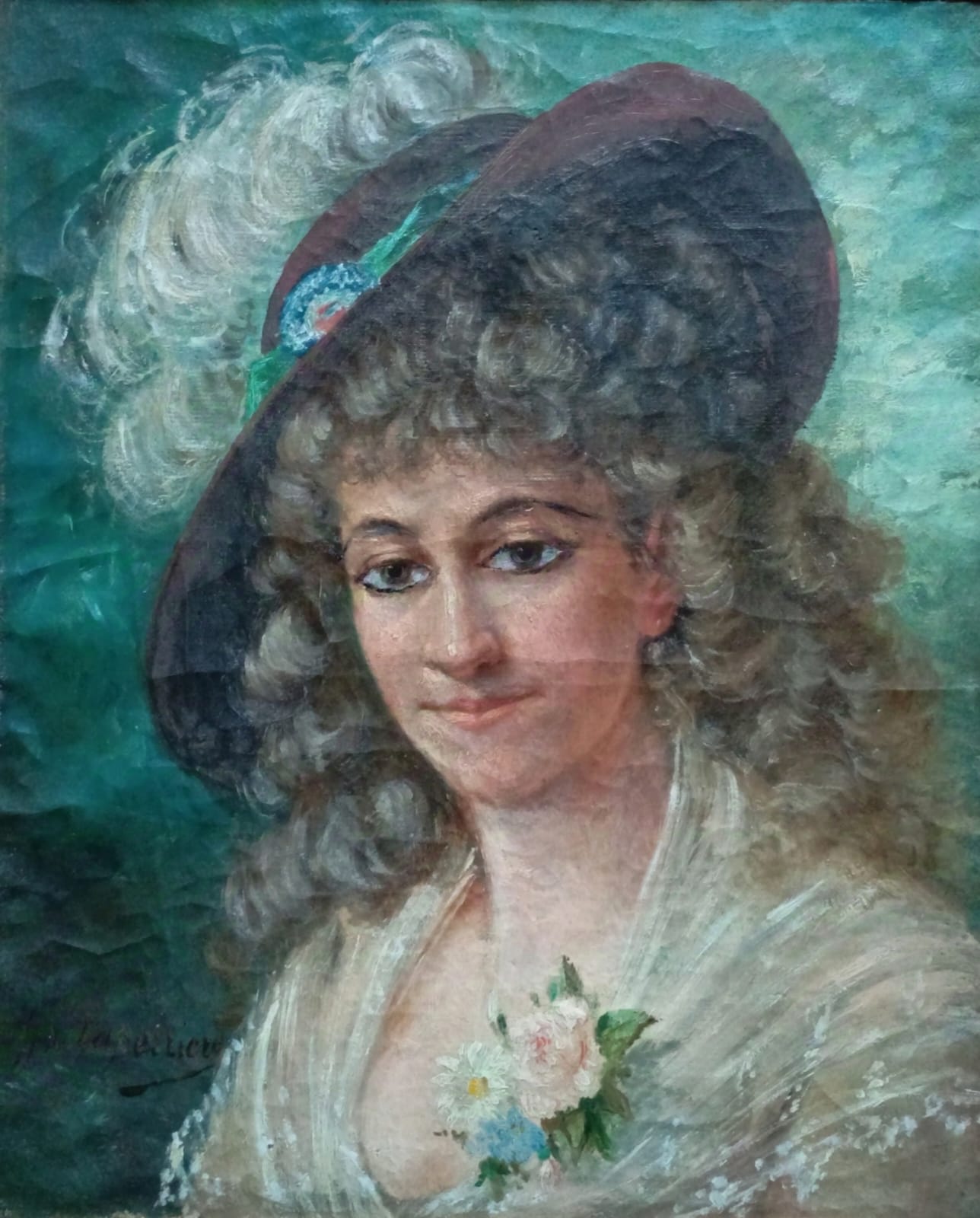 Portrait ancien d'une femme portant un chapeau
