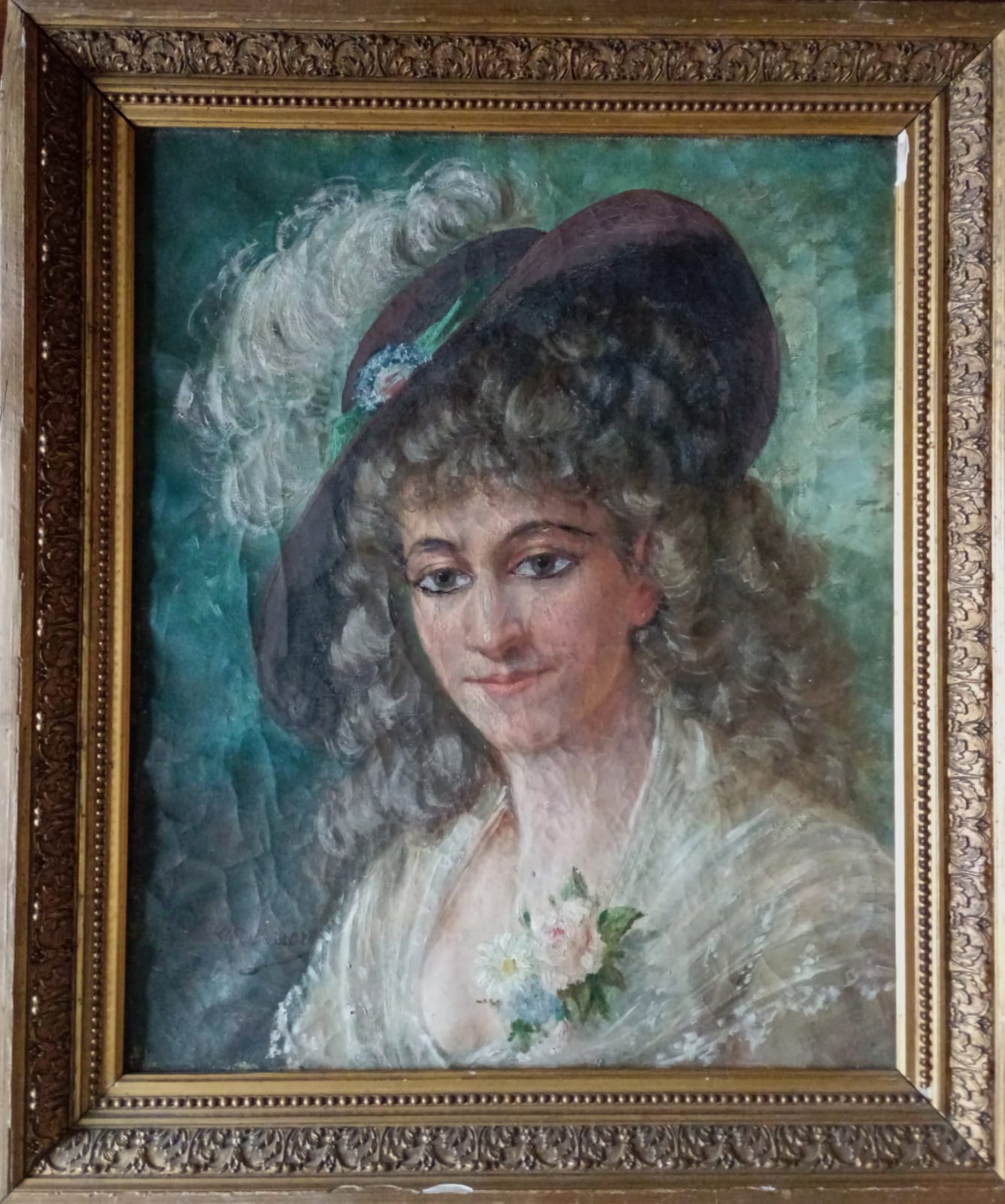 Portrait ancien d'une femme portant un chapeau