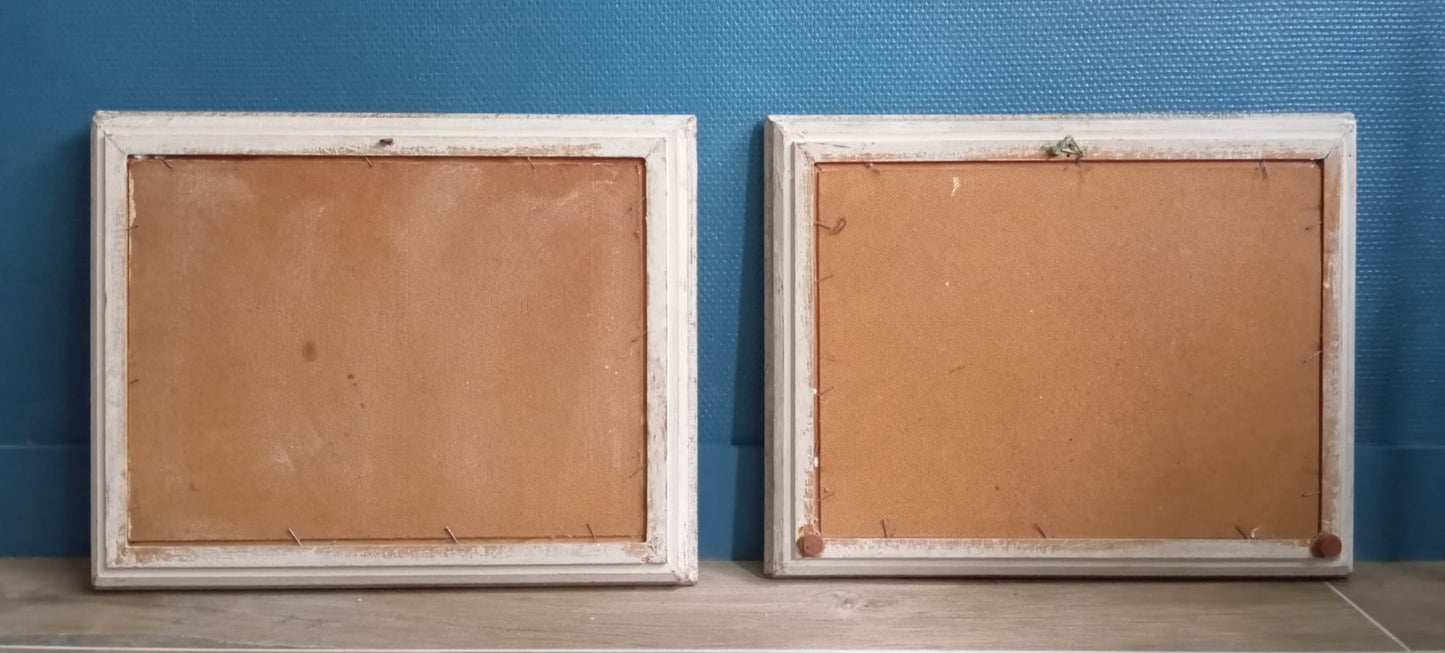 Pair of still lifes. Small bouquet in a vase