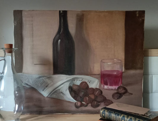 Nature morte. Vin et châtaignes