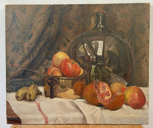 Nature morte dame-jeanne et fruits