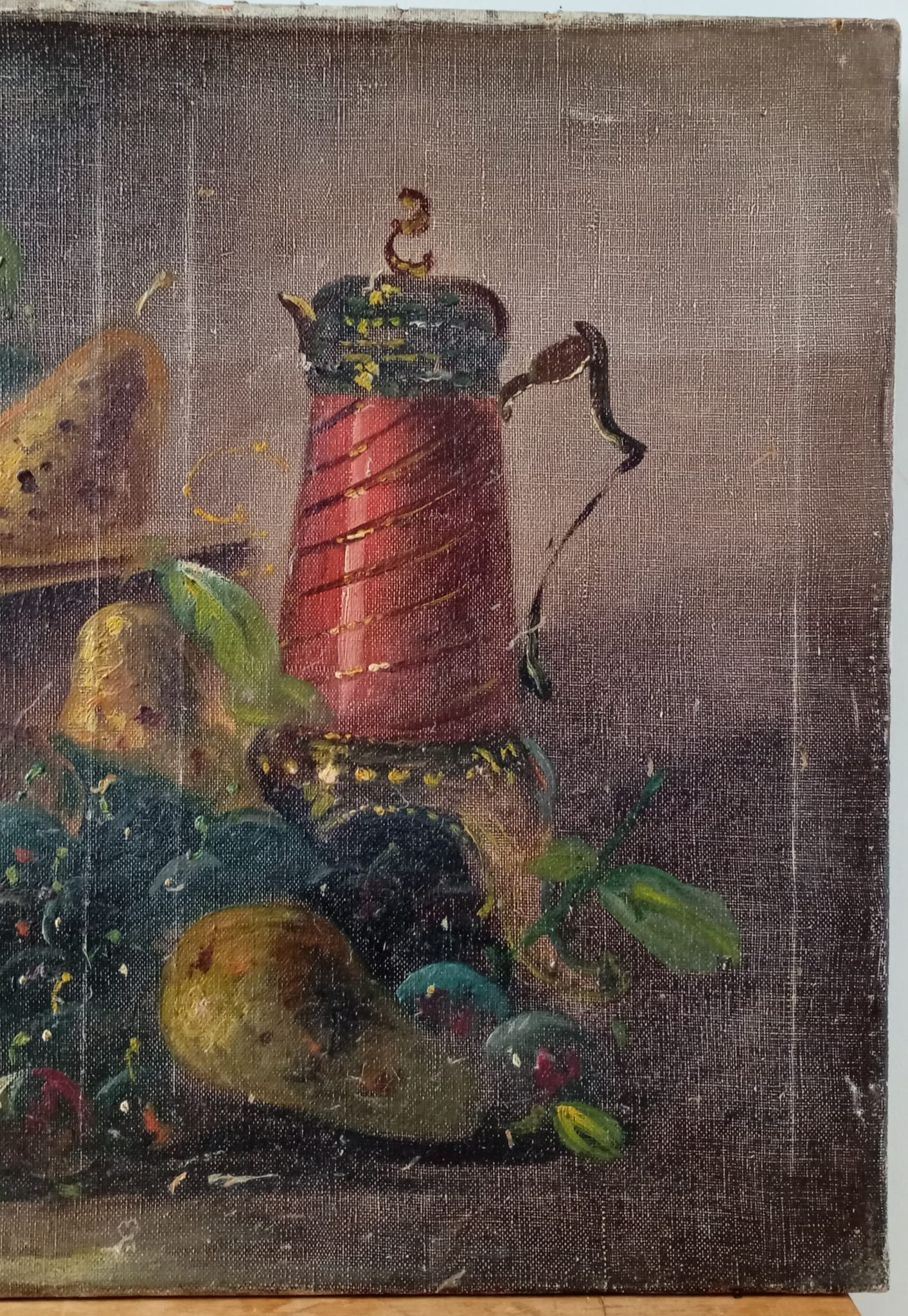 Ancienne nature morte. Pichet et cuivre