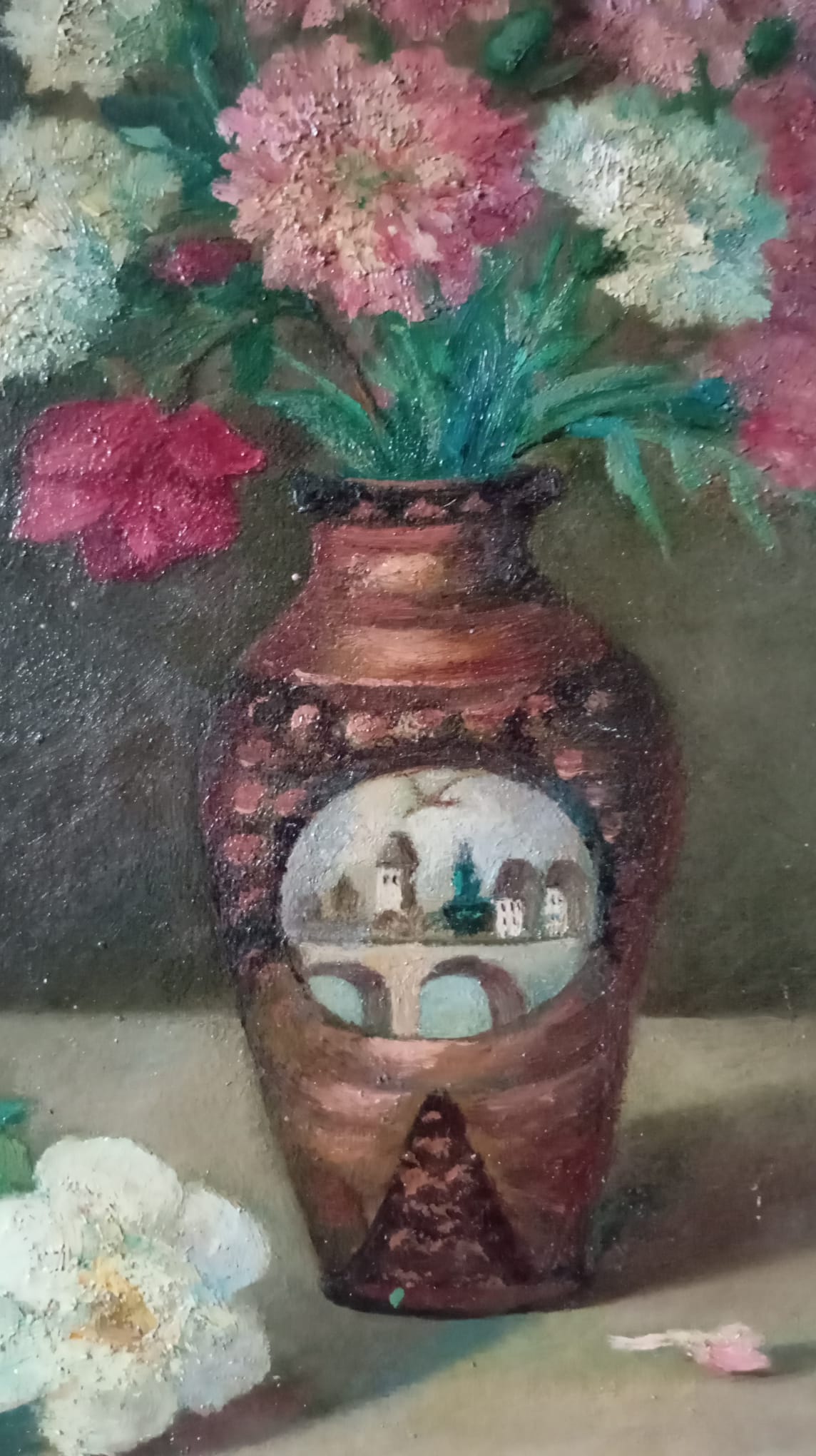 Nature morte. Bouquet d'oeillets dans un vase