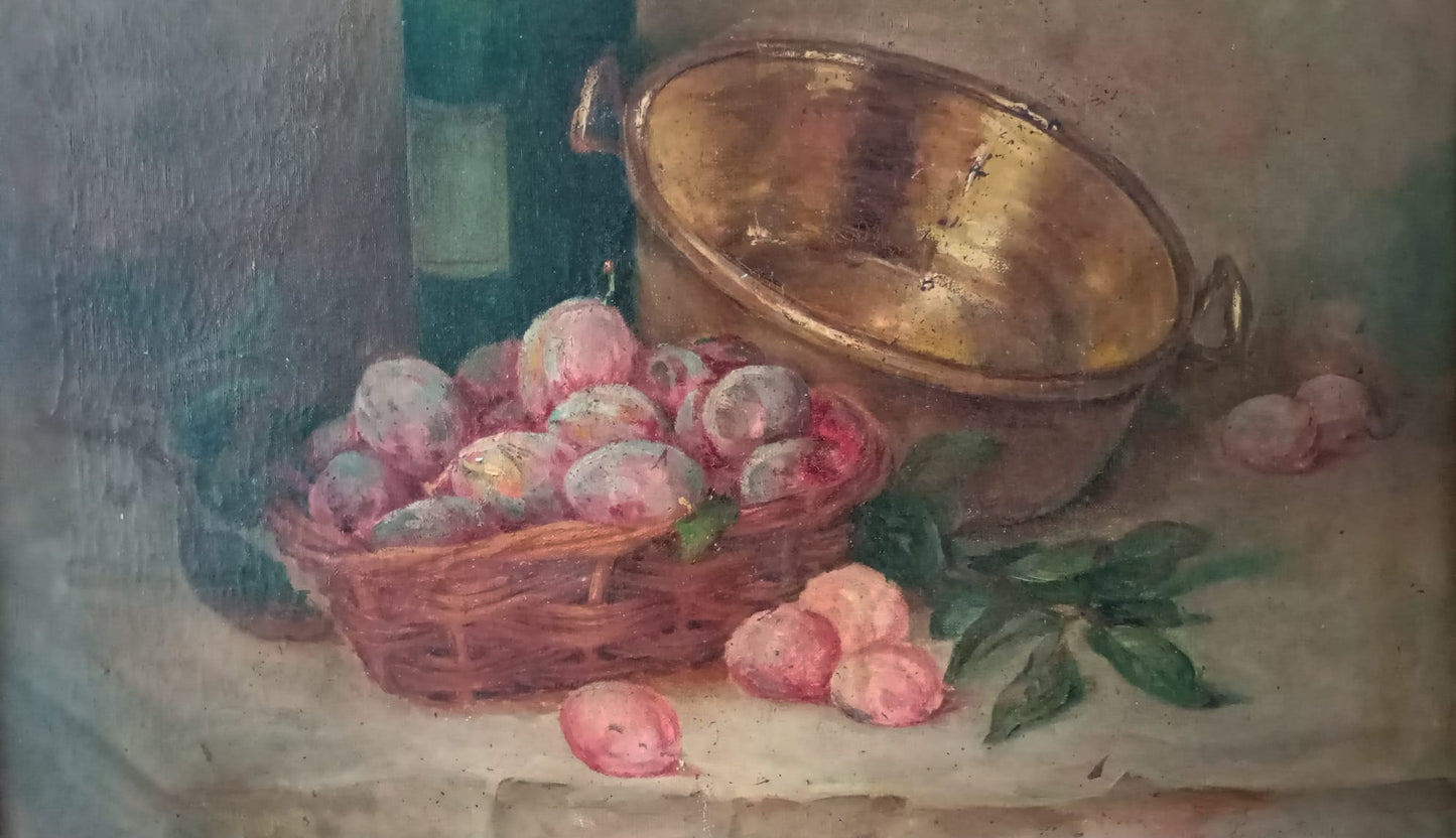Nature morte ancienne. Cuivre aux fruits
