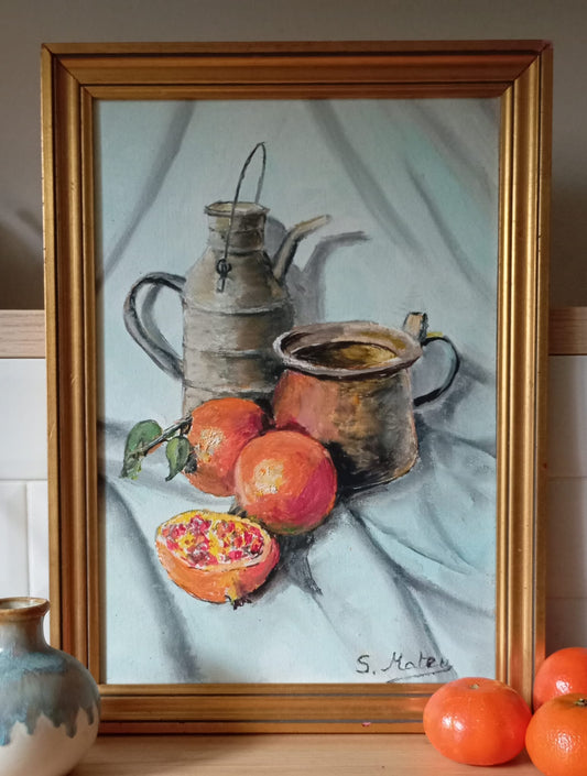 Nature morte. Fruits et pots en fer