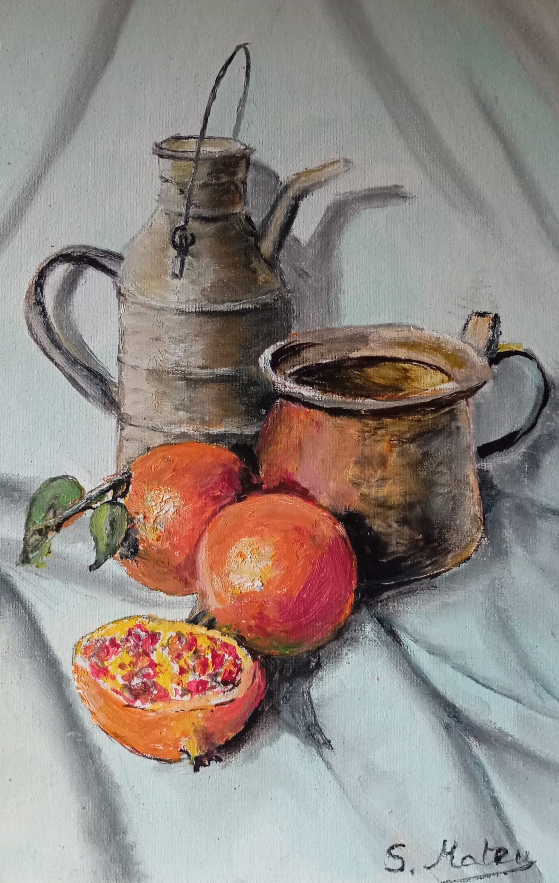 Nature morte. Fruits et pots en fer
