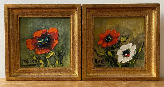 Paire de miniatures- Coquelicots