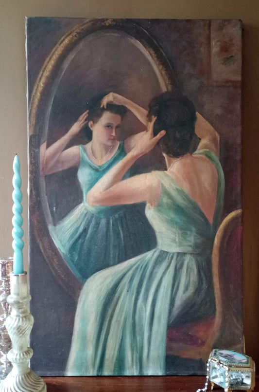 Portrait d'une femme à son miroir