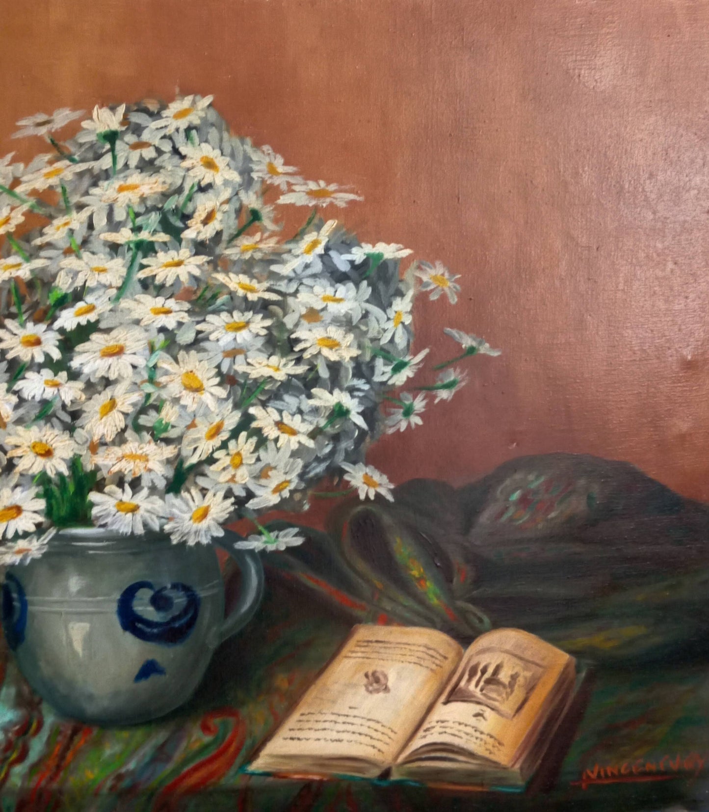 Very large still life. Bouquet of daisies