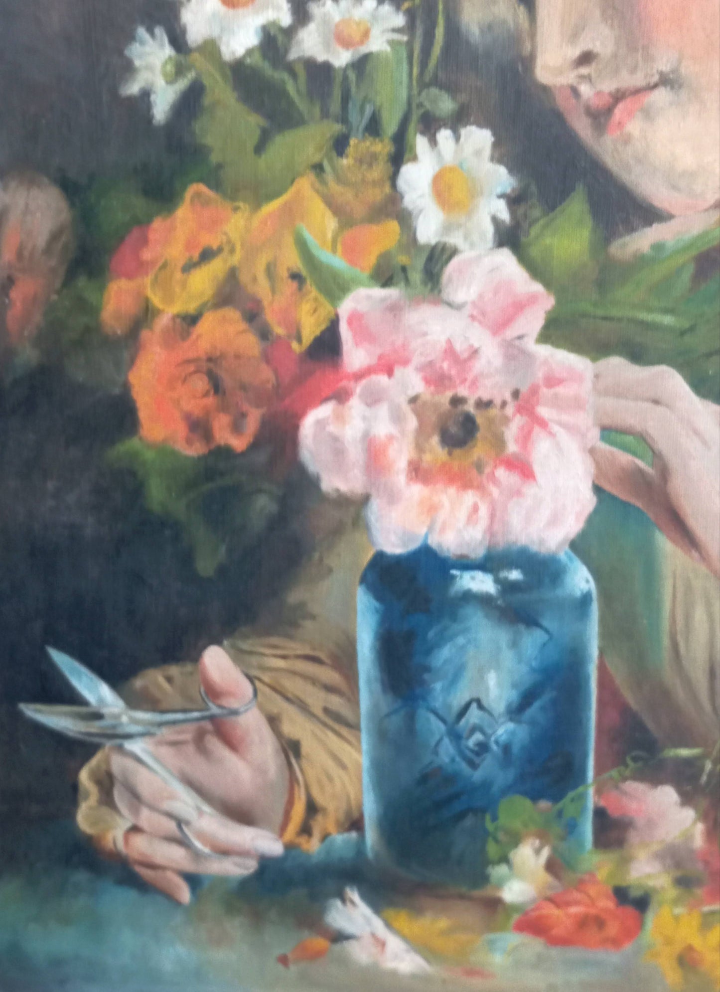 Portrait of a young woman making a bouquet