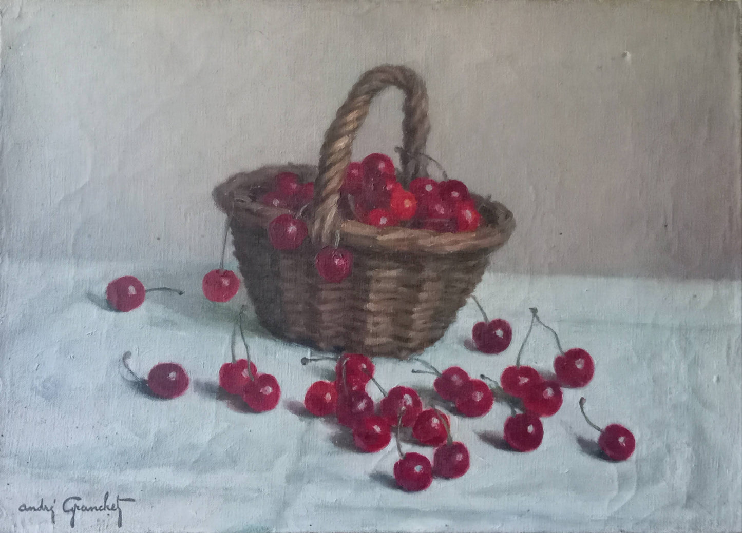 Nature morte. Cerises dans un panier