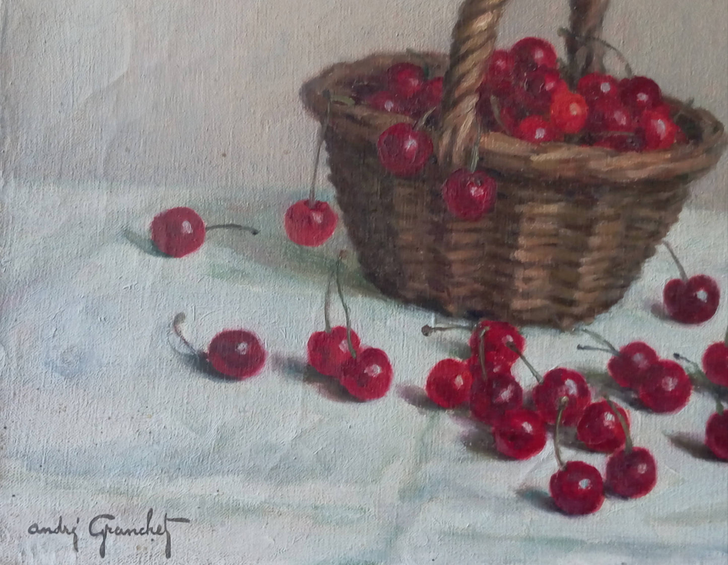 Nature morte. Cerises dans un panier