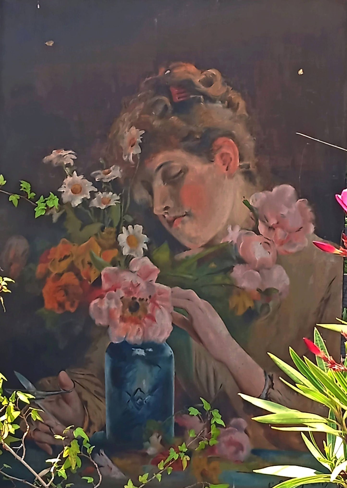 Portrait of a young woman making a bouquet