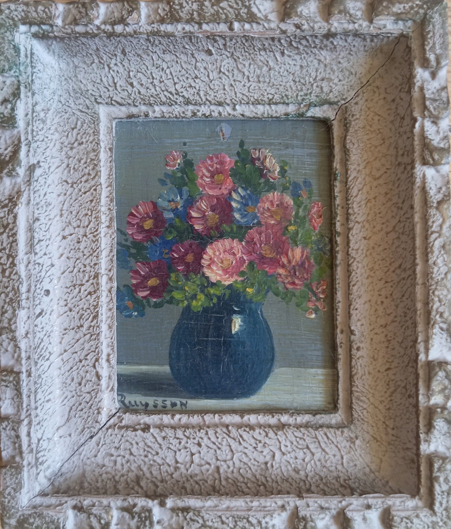 Pair of small still lifes. Flowers in a vase
