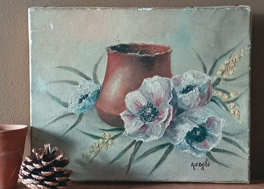 Small still life. Earthenware pot and anemones
