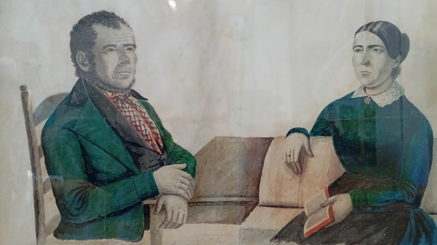 Portrait ancien d'un couple - Aquarelle