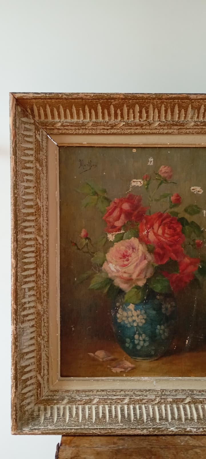Nature morte ancienne aux roses